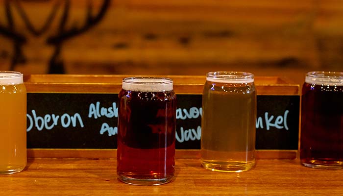 Flight of beers served at Wurst Bier Hall in West Fargo ND.